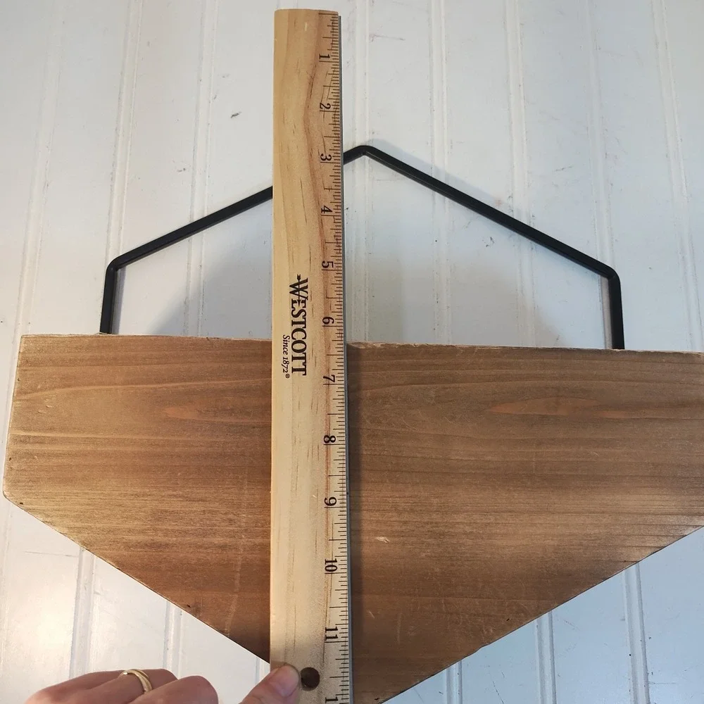 Hexagon Wood & Metal Wall Planter Floating Shelf Brown Black Geometric Decor